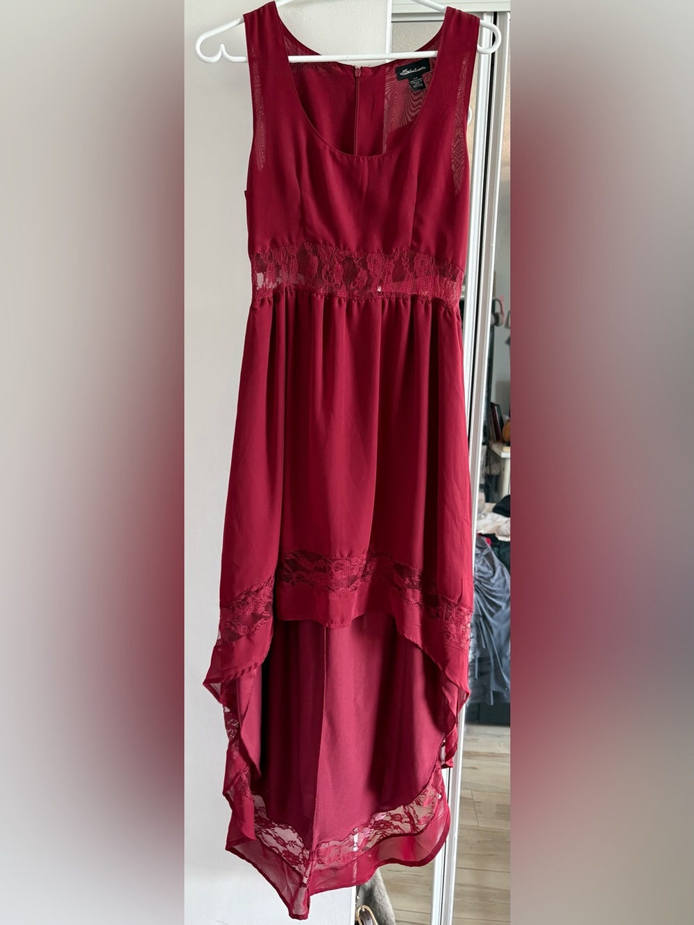 Red Lace Trim High-Low Skirt